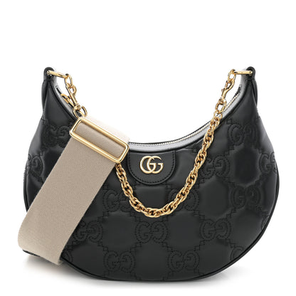 Gucci Calfskin GG Matelasse Small Hobo Shoulder Bag Black Natural 1 of 10
