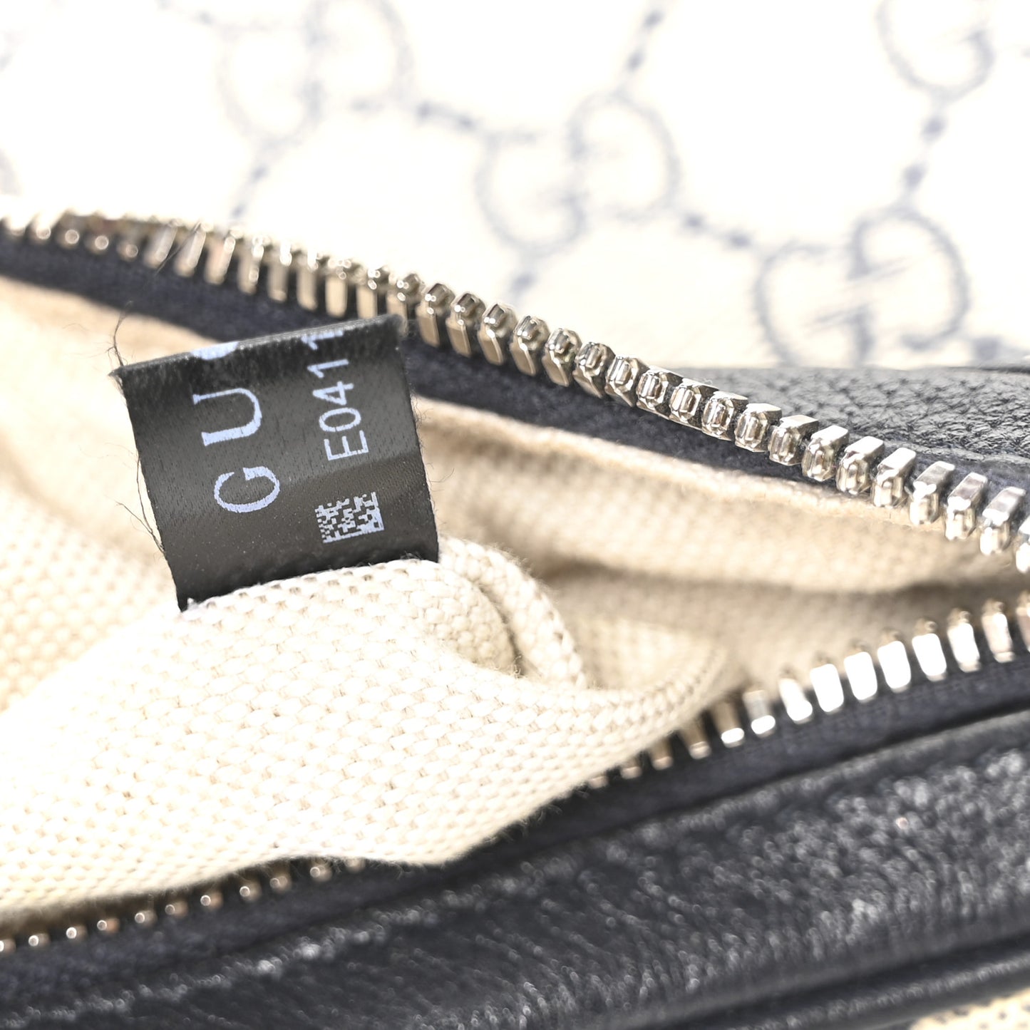GG Supreme Monogram Textured Calfskin Web Large Attache Shoulder Bag Beige Blue