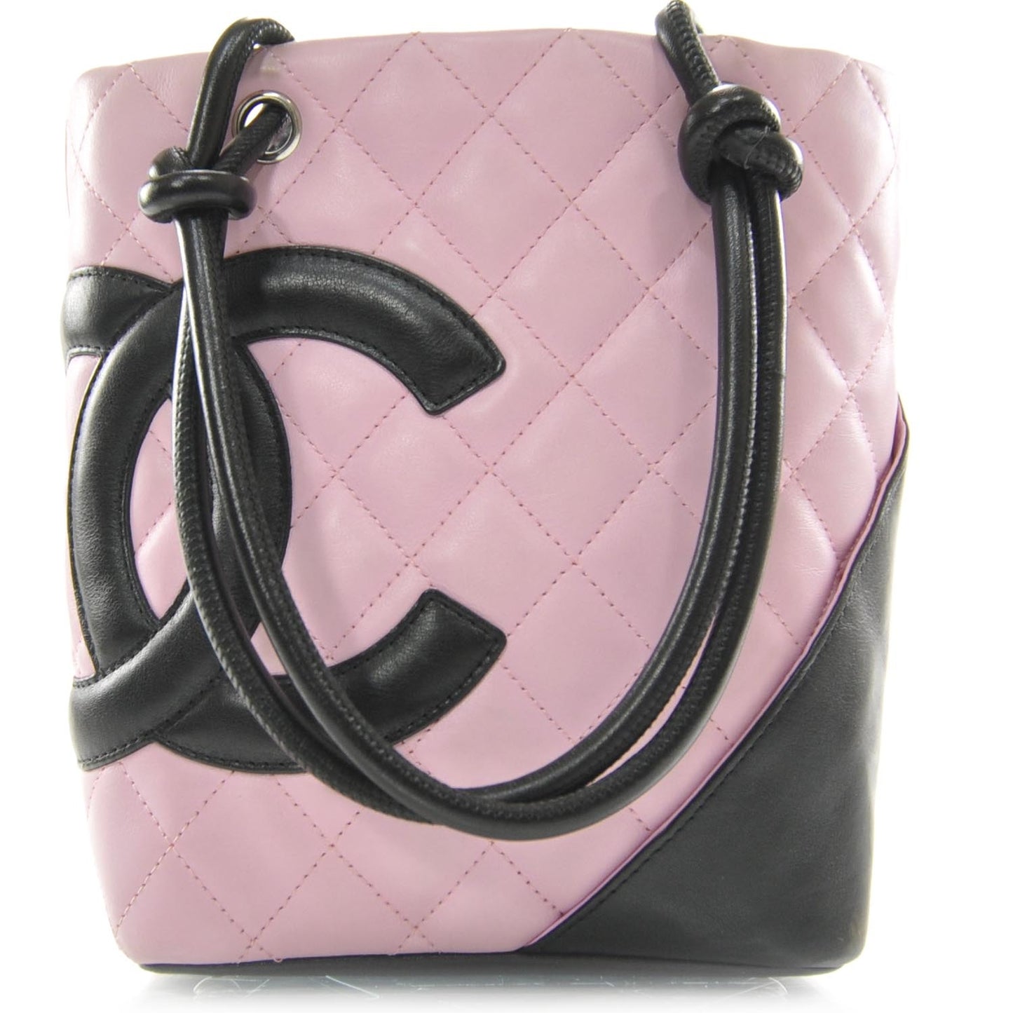 Calfskin Quilted Small Cambon Tote Pink Black
