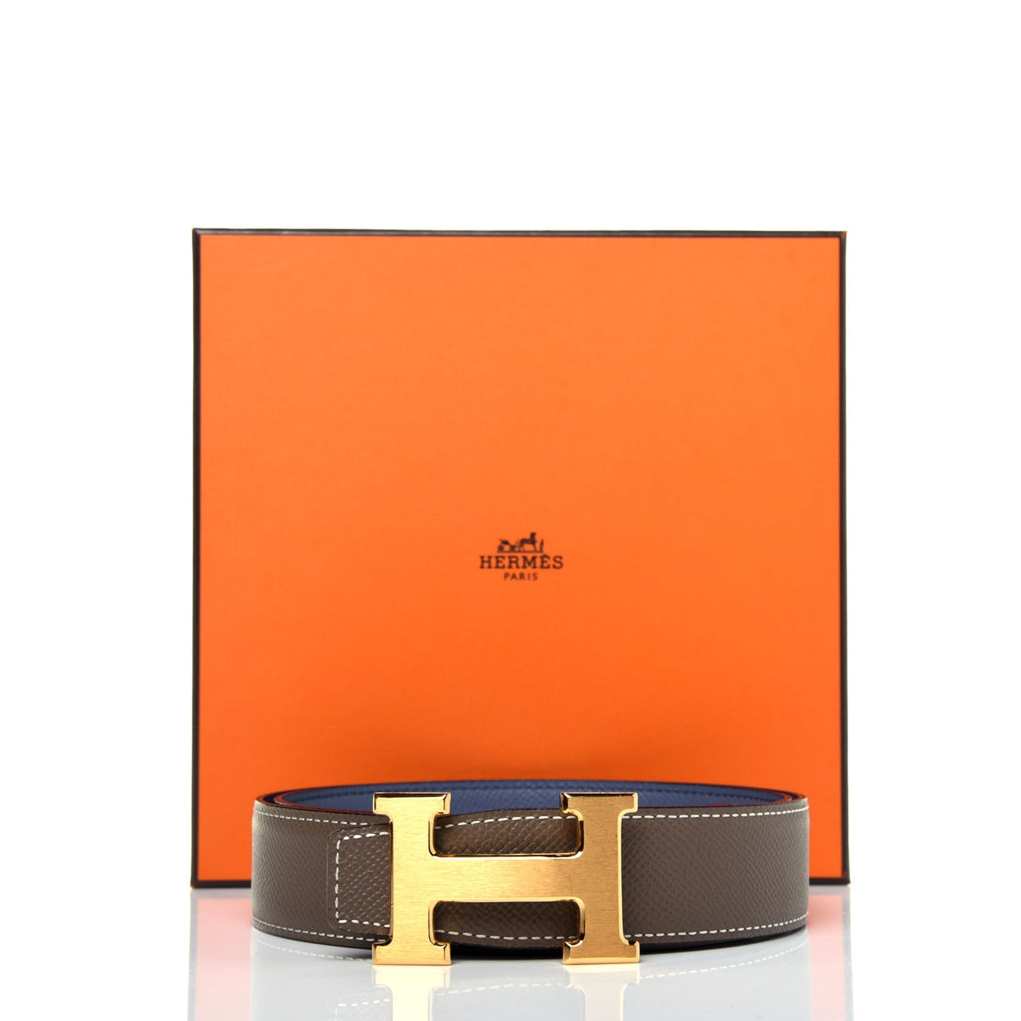 Epsom 32mm H Belt 85 Etoupe Bleu Mykonos Etoupe