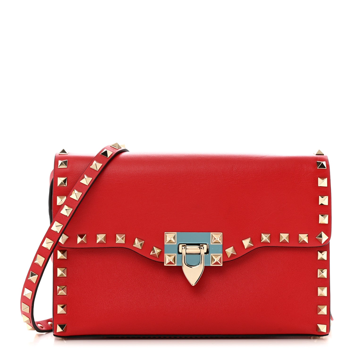 Valentino Garavani Vitello Medium Rockstud Flip Lock Crossbody Bag Rosso Valentino 1 of 9