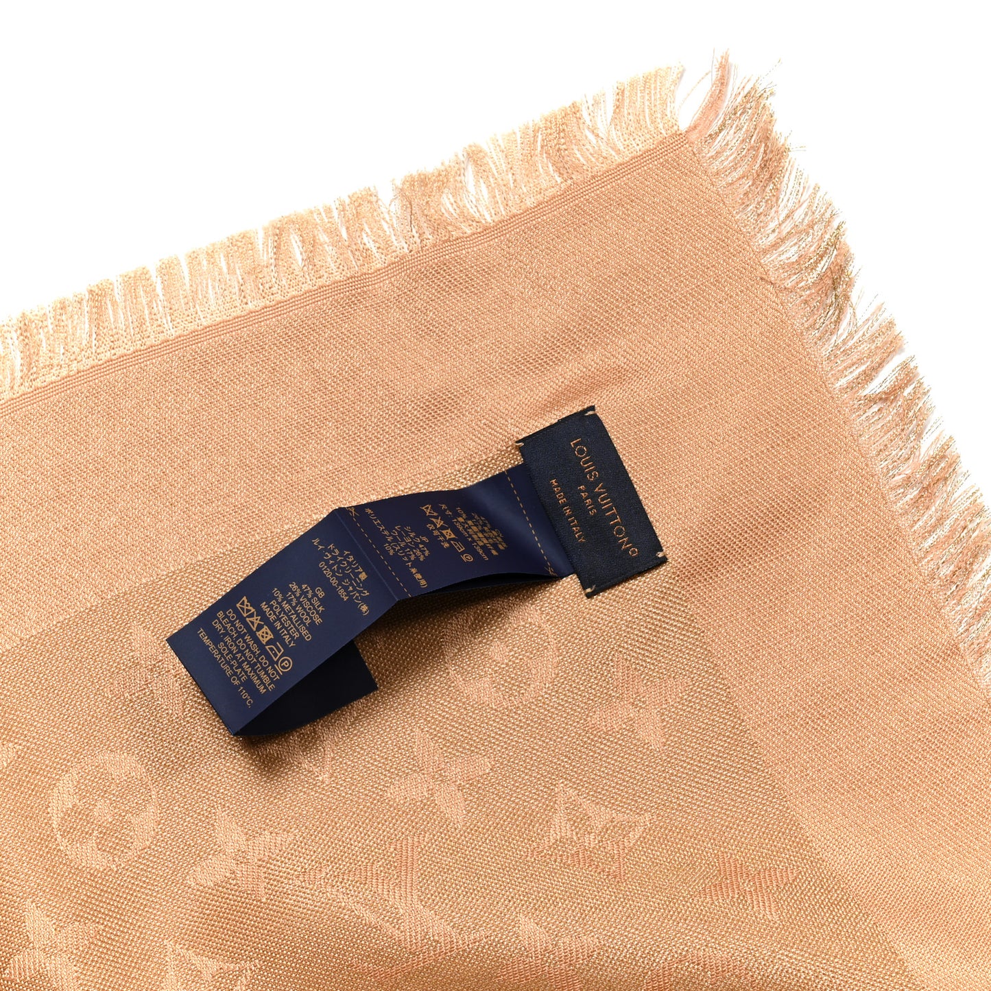 Silk Wool Monogram Shine Shawl Caramel
