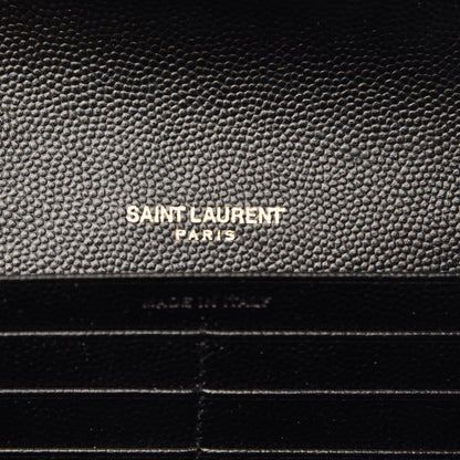 Saint Laurent Grain De Poudre Matelasse Chevron Monogram Flap Wallet Black 6 of 8