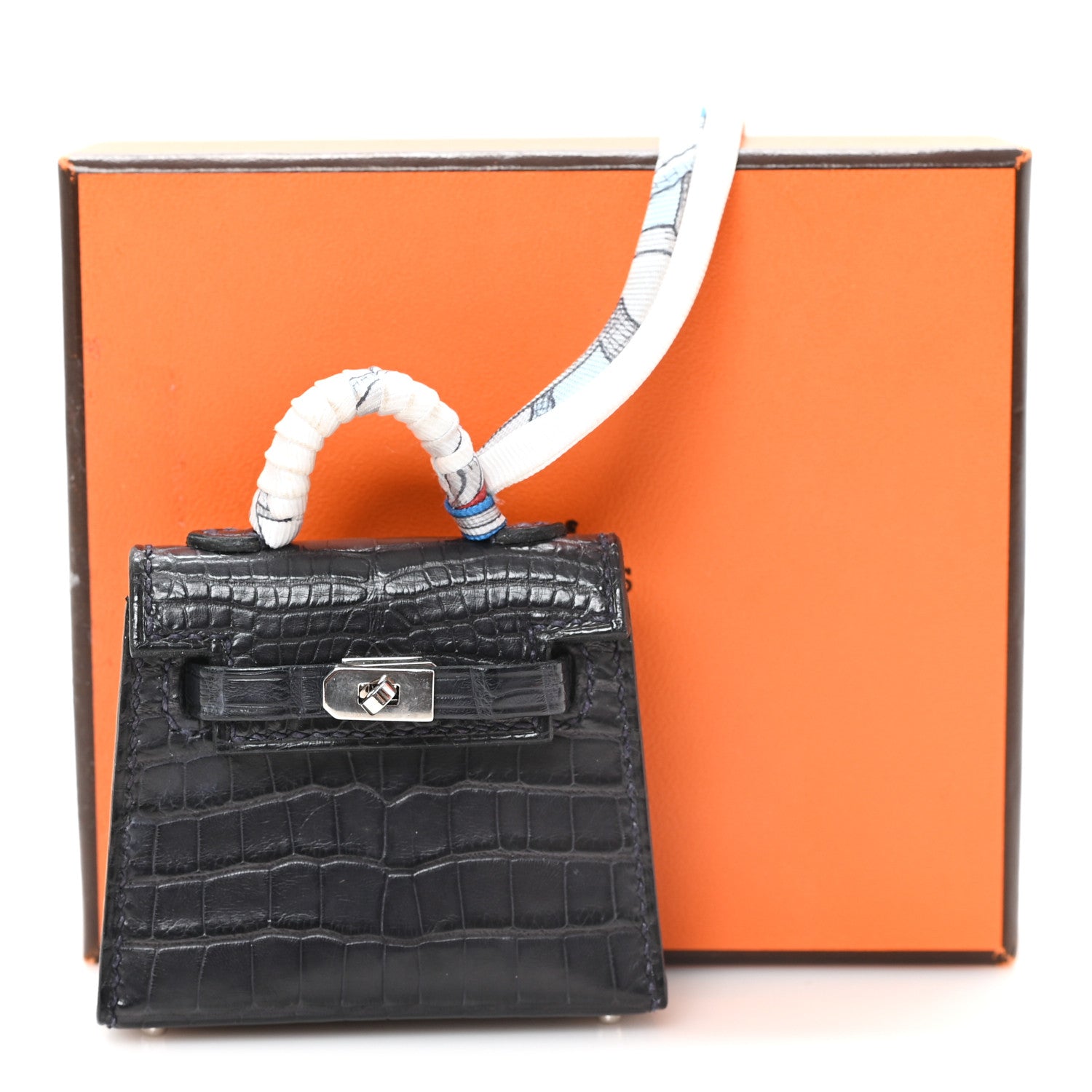 Hermes Matte Alligator Mini Kelly Twilly Bag Charm Bleu Indigo 5 of 5