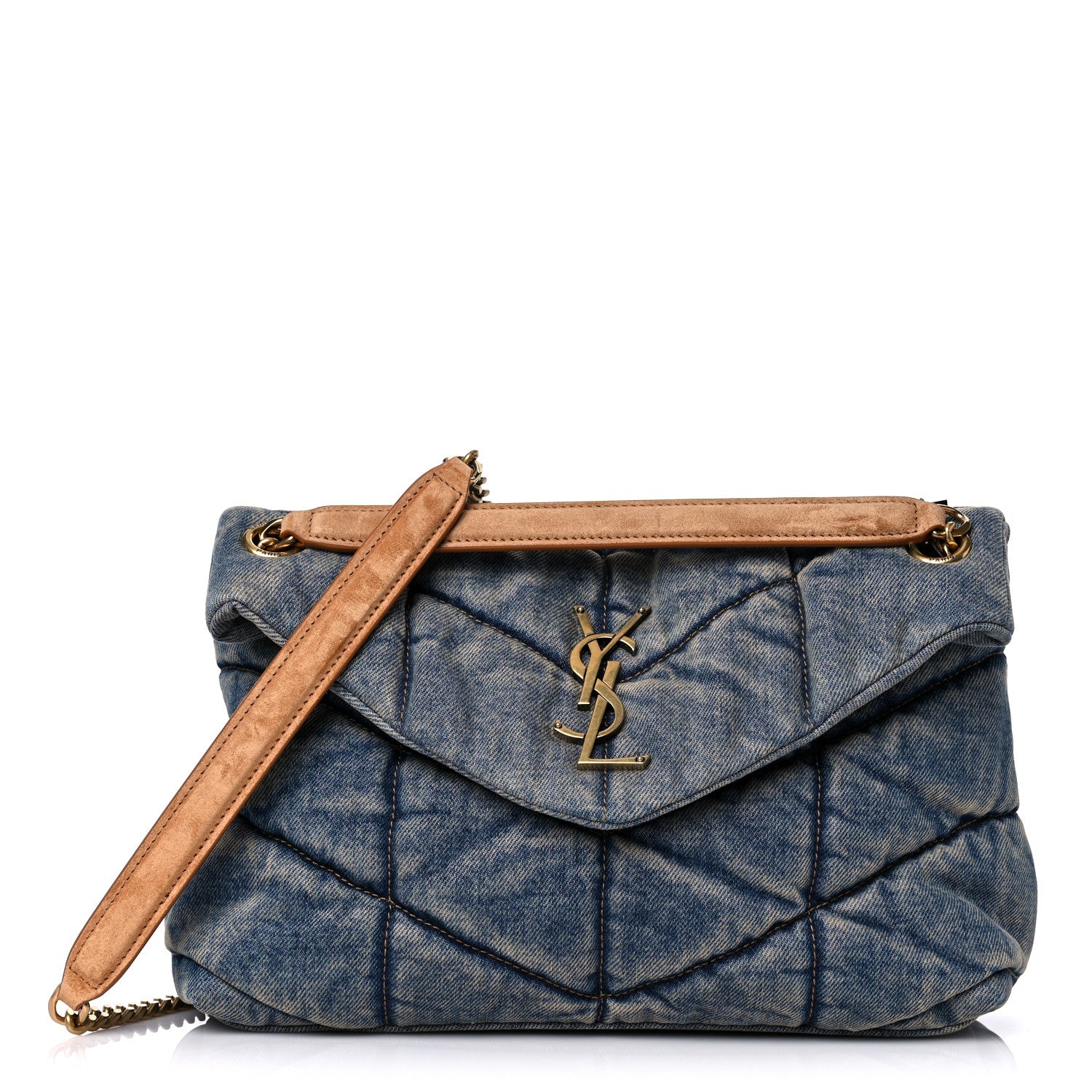 Saint Laurent Denim Quilted Small Loulou Puffer Monogram Chain Satchel Blue Cinnamon 1 of 9