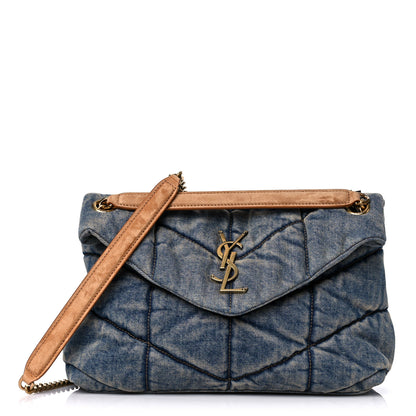 Saint Laurent Denim Quilted Small Loulou Puffer Monogram Chain Satchel Blue Cinnamon 1 of 9