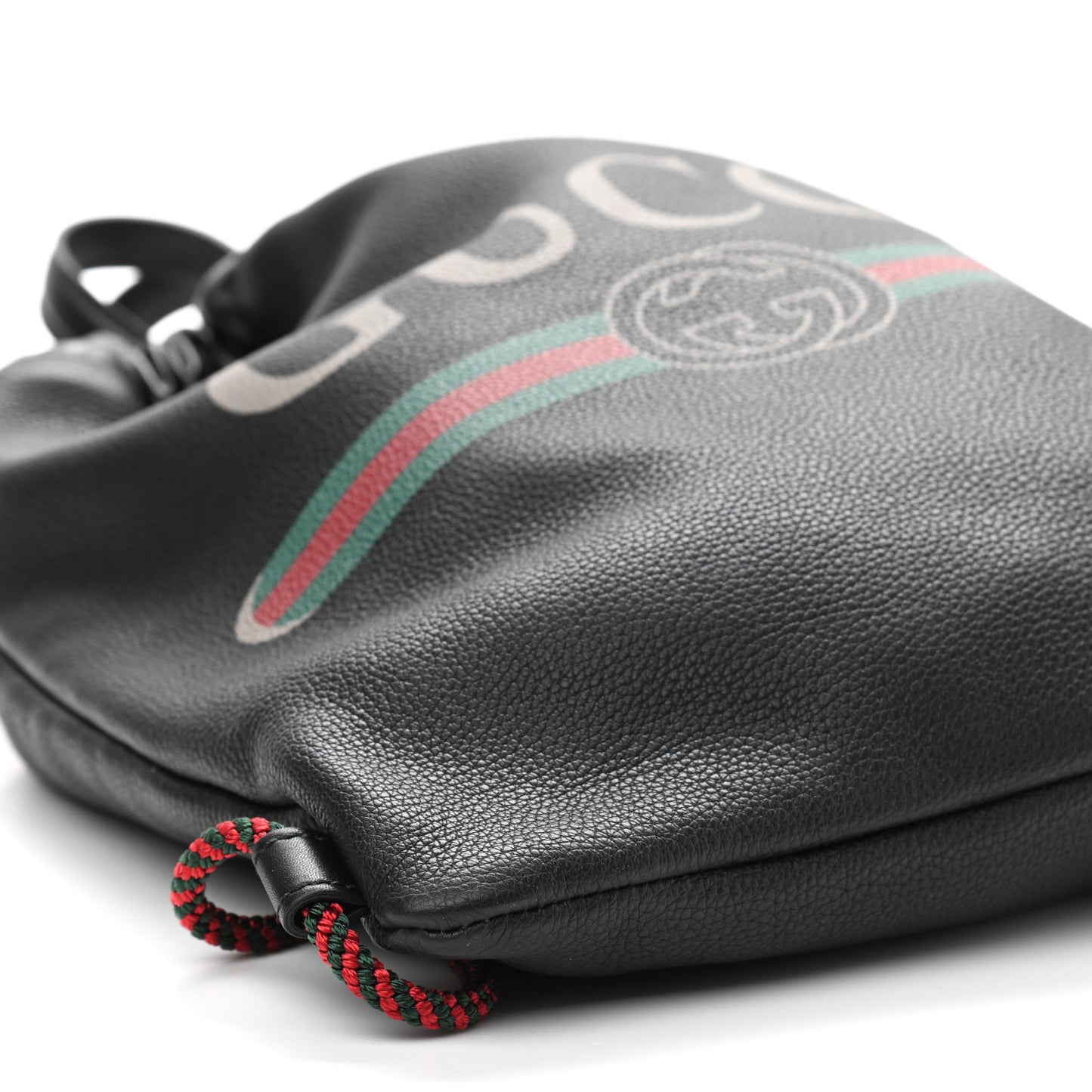 Calfskin Logo Drawstring Backpack Black
