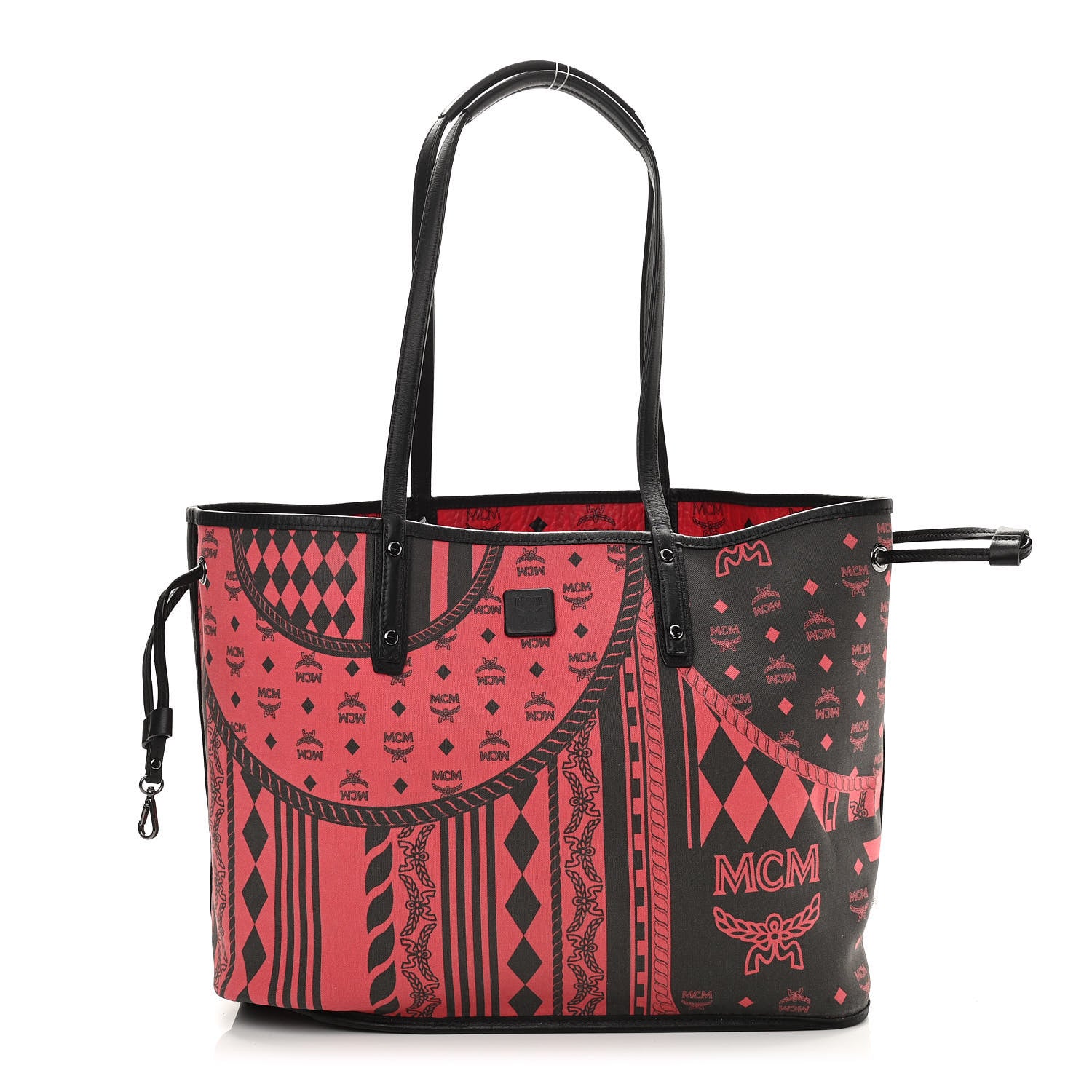 MCM Visetos Medium Project Reversible Shopper Tote Ruby Red Black 3 of 17