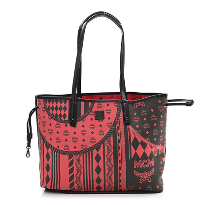 MCM Visetos Medium Project Reversible Shopper Tote Ruby Red Black 3 of 17
