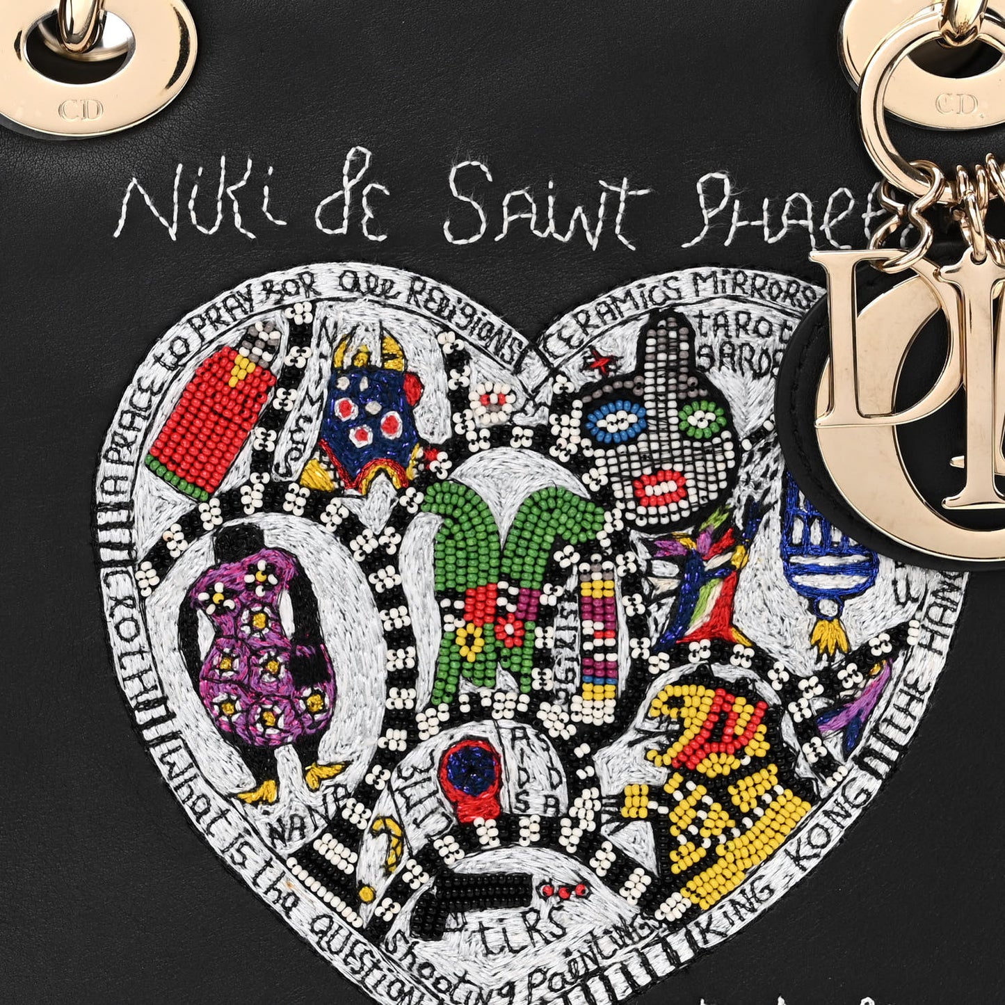 Calfskin Niki De Saint Phalle Heart Medium Supple Lady Dior Black