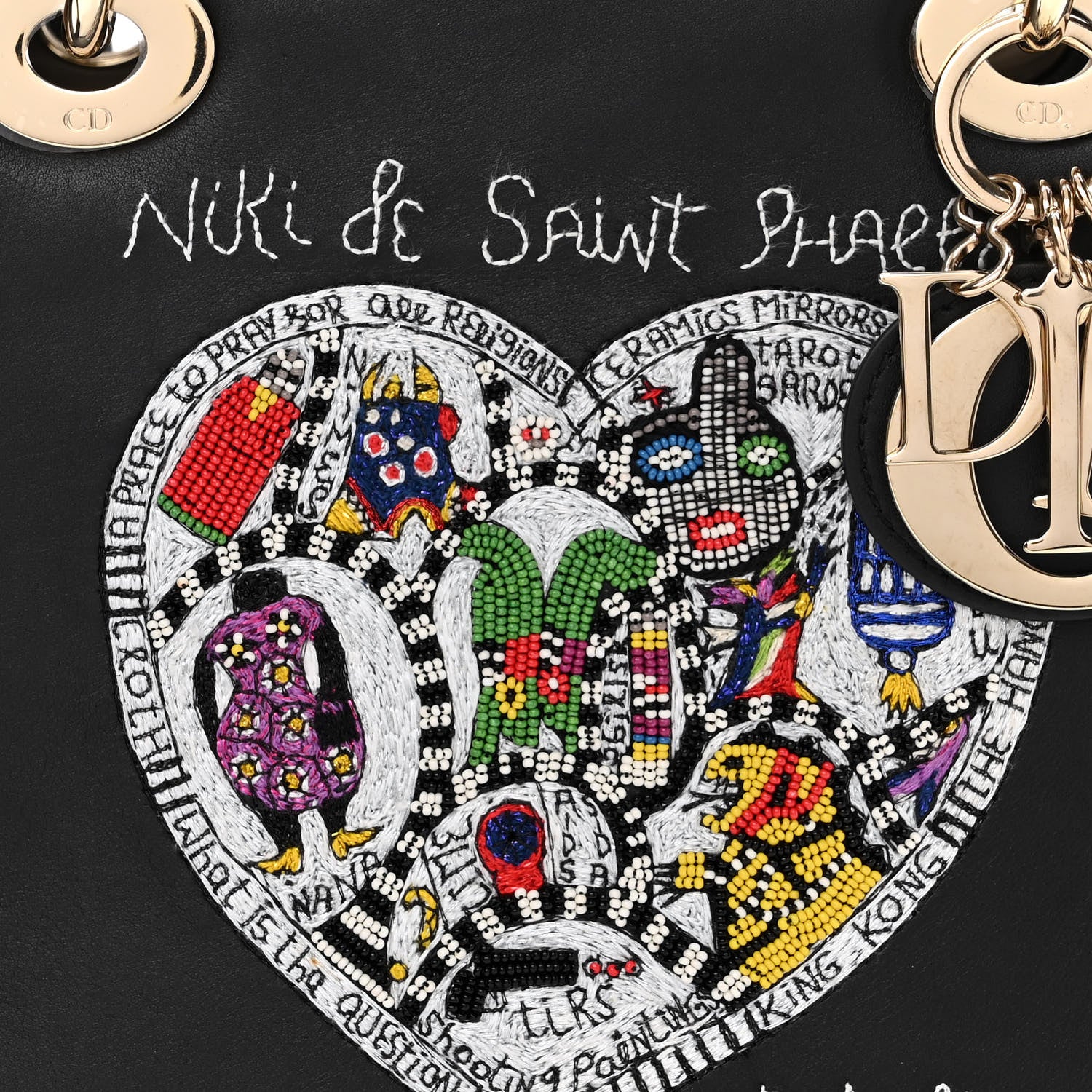 Christian Dior Calfskin Niki De Saint Phalle Heart Medium Supple Lady Dior Black 8 of 12