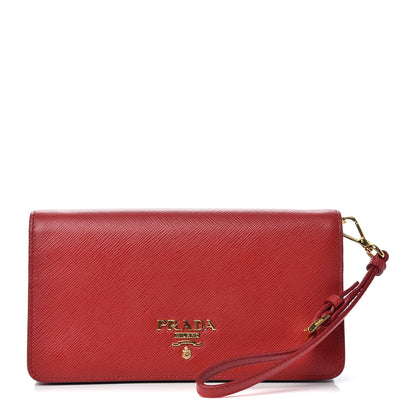 Prada Saffiano Metal Phone Wristlet Crossbody Wallet Fuoco 1 of 6