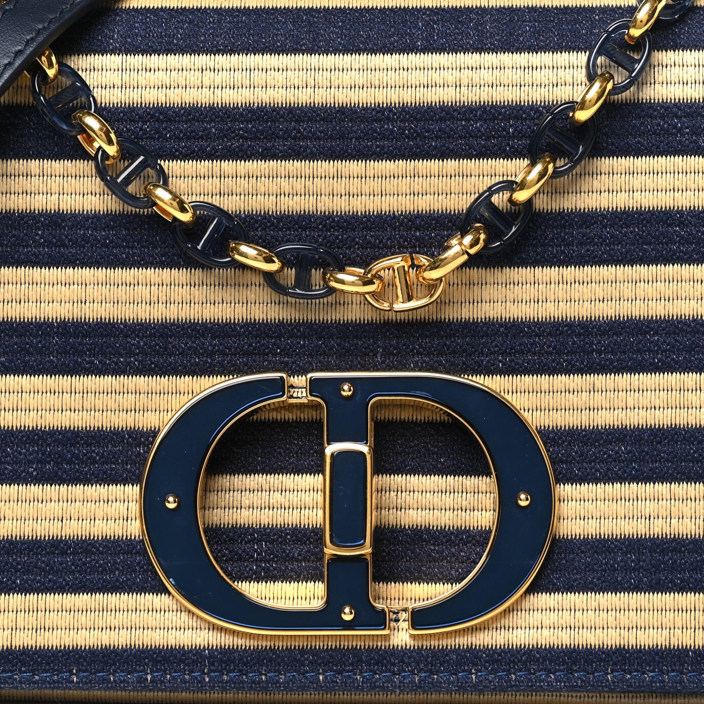 Canvas Striped Cannage Medium Caro Bag Beige Navy