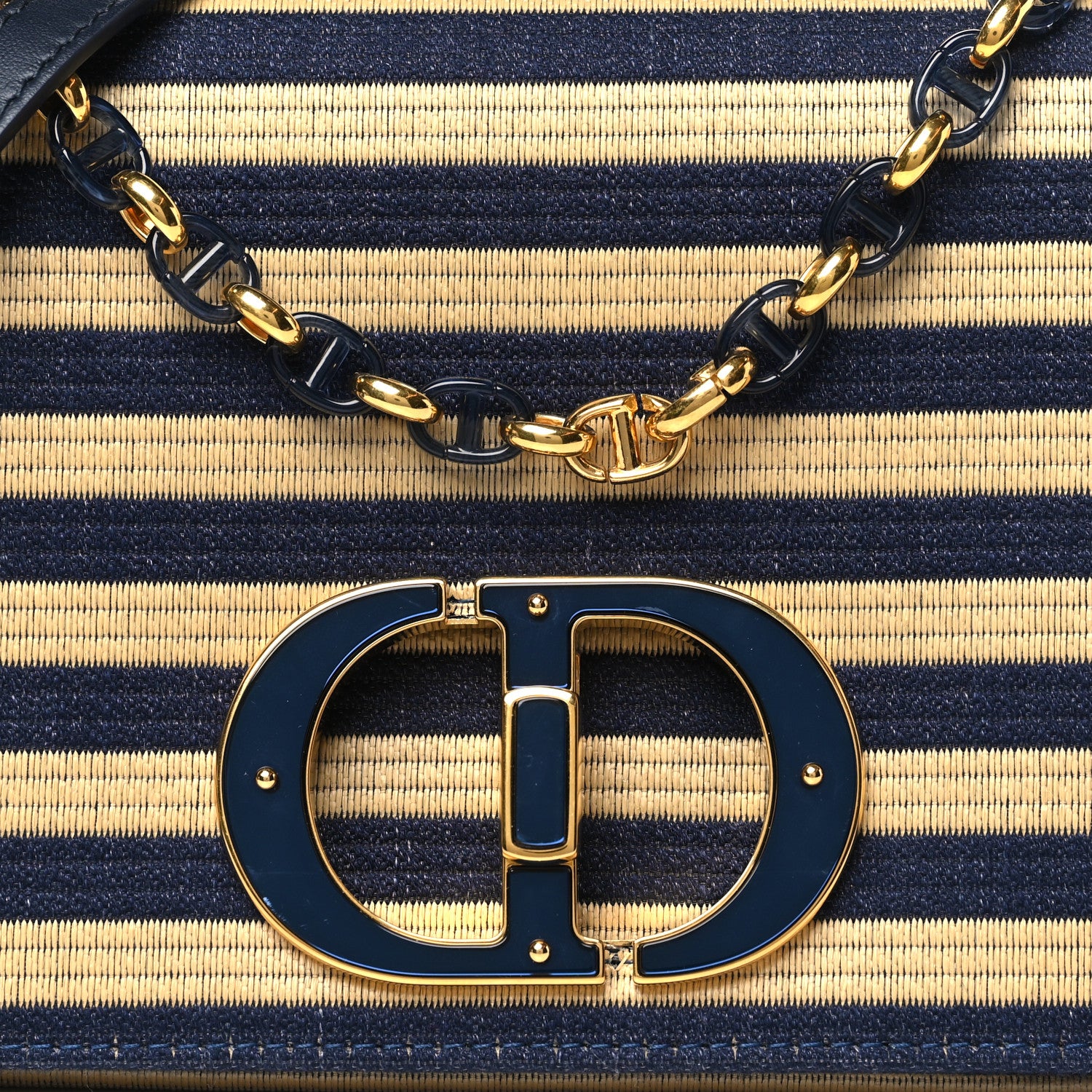 Christian Dior Canvas Striped Cannage Medium Caro Bag Beige Navy 8 of 11