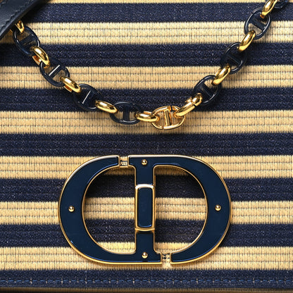 Christian Dior Canvas Striped Cannage Medium Caro Bag Beige Navy 8 of 11