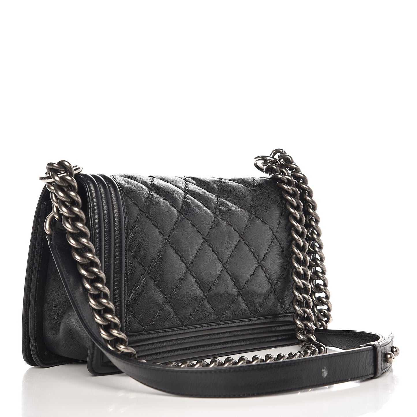 Calfskin Double Stitch Medium Boy Flap Black