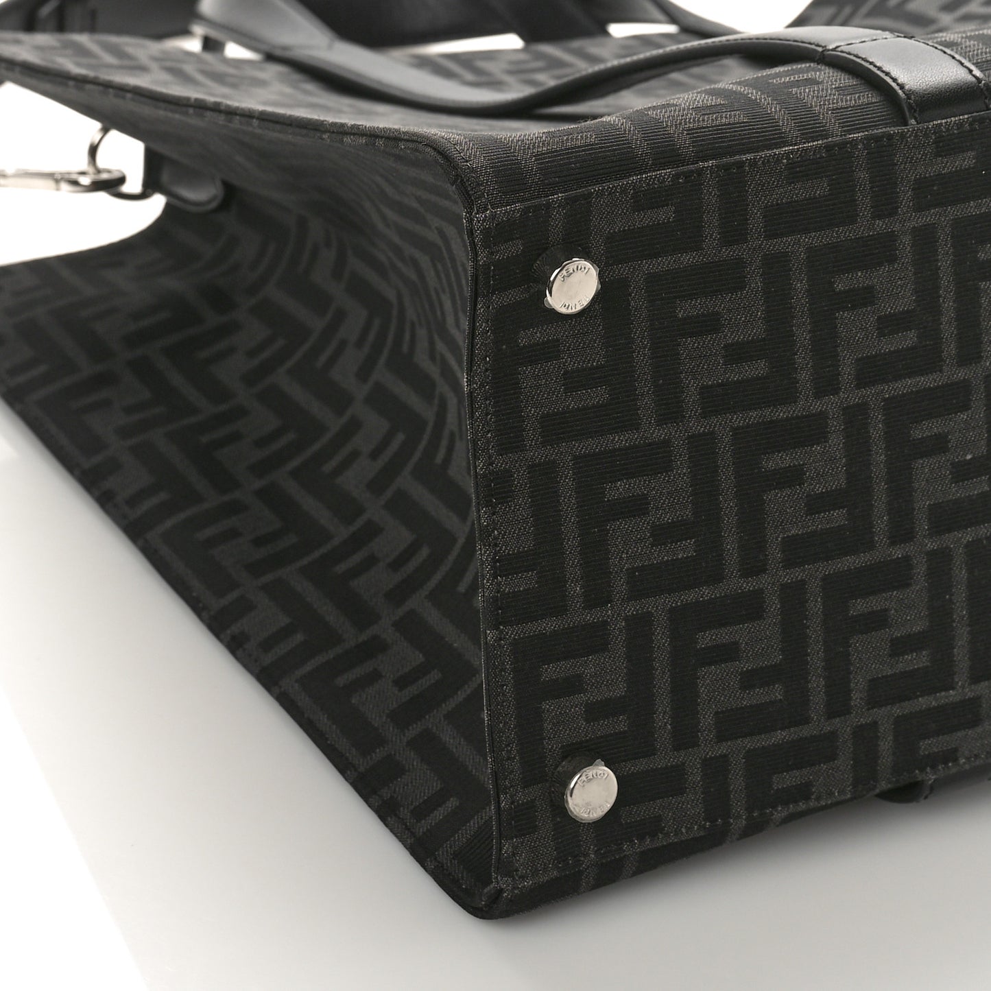 Recycled Fabric Jacquard Vitello Astro FF 1974 Shopping Tote Asfalto Black