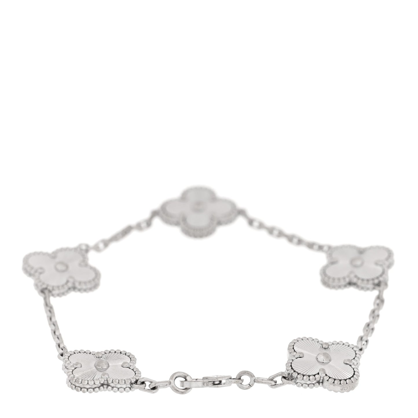 18K White Gold 5 Motifs Guilloche Vintage Alhambra Bracelet