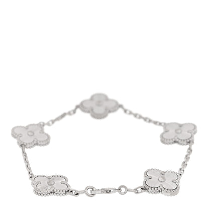 Van Cleef & Arpels 18K White Gold 5 Motifs Guilloche Vintage Alhambra Bracelet 2 of 4