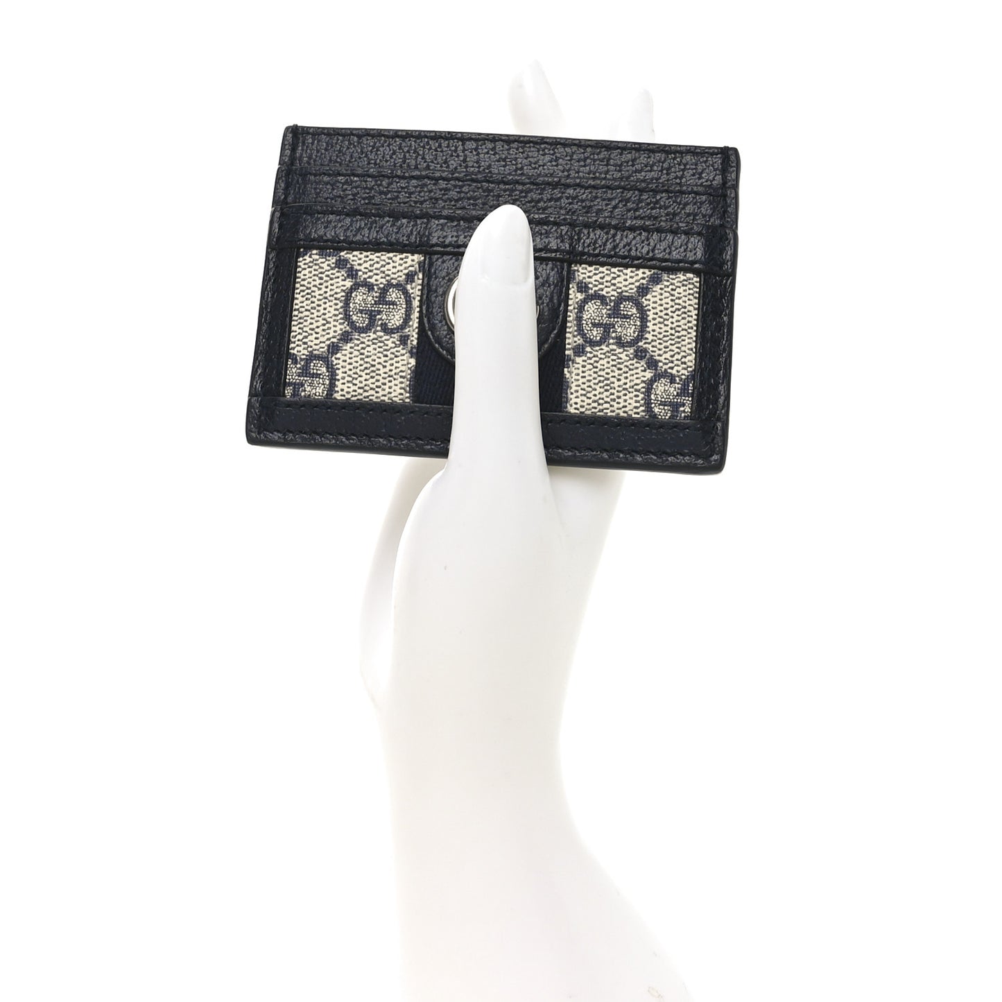 GG Supreme Monogram Textured Dollar Calfskin Web Ophidia Card Holder Beige Blue