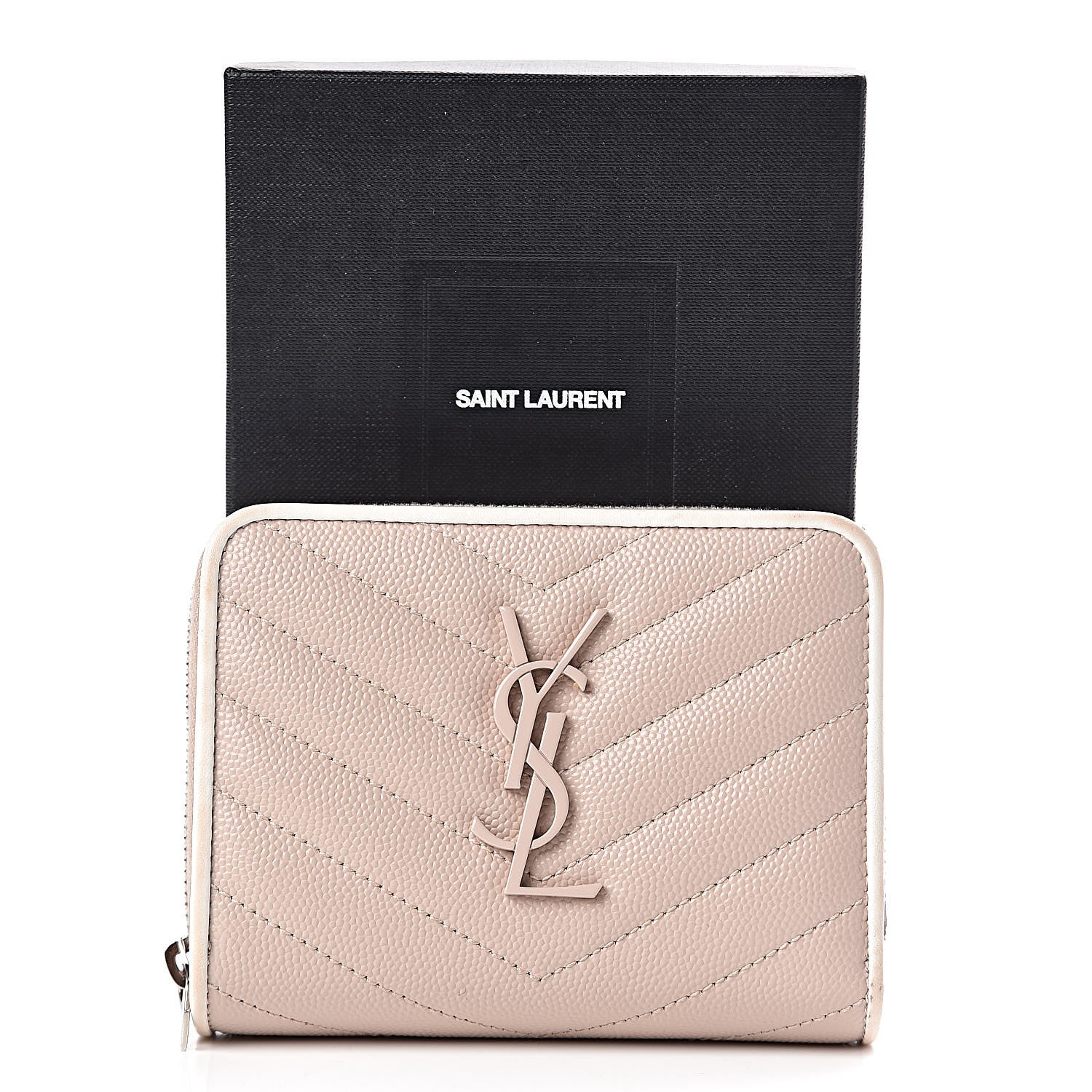 Saint Laurent Grain De Poudre Matelasse Monogram Compact Zip Around Wallet Pale Pink 11 of 11