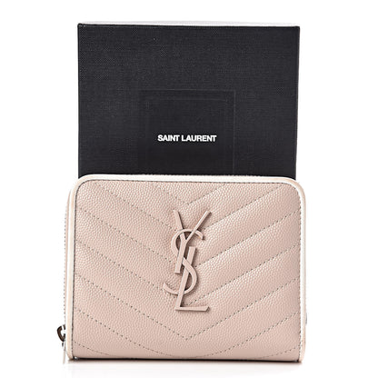 Saint Laurent Grain De Poudre Matelasse Monogram Compact Zip Around Wallet Pale Pink 11 of 11