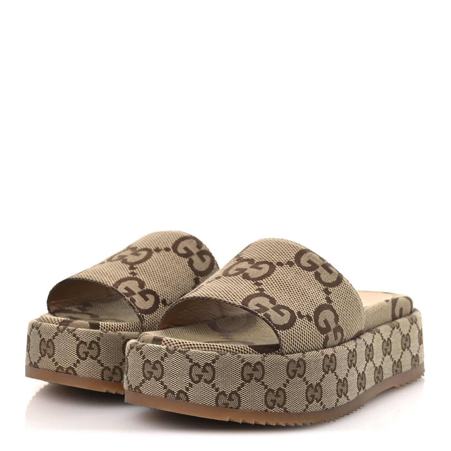 Monogram Maxi GG Angelina Platform 55mm Slide Sandals 39.5 Camel Ebony