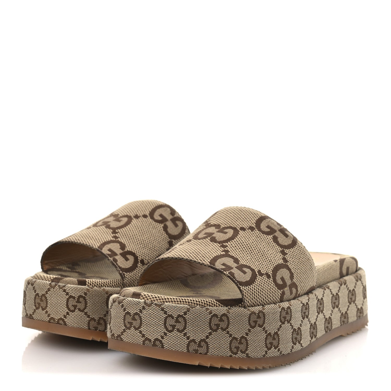 Gucci Monogram Maxi GG Angelina Platform 55mm Slide Sandals 39.5 Camel Ebony 4 of 11