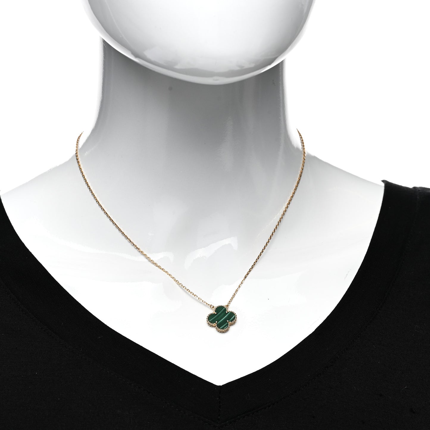 18K Yellow Gold Malachite Vintage Alhambra Pendant Necklace