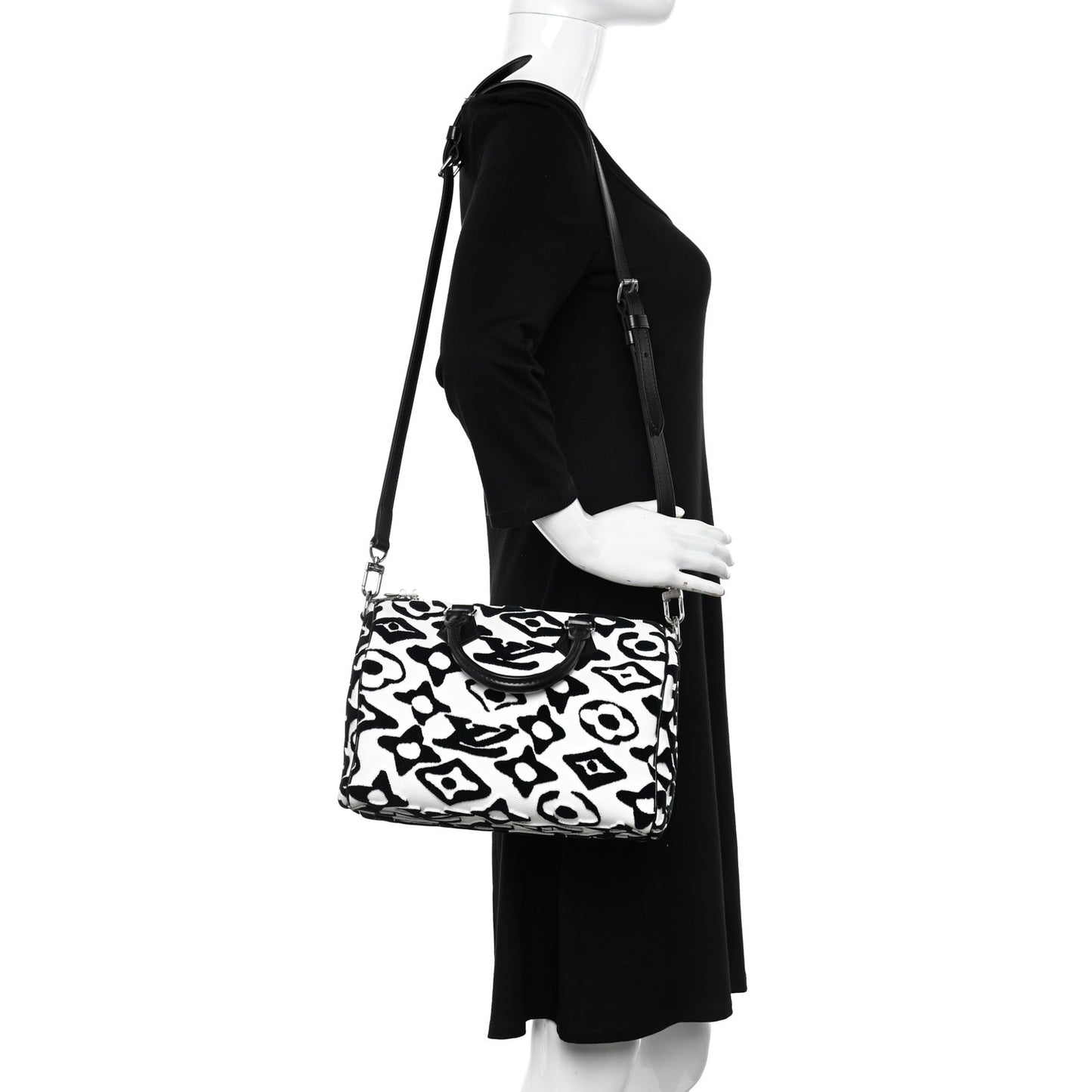 X UF Tufted Monogram Speedy Bandouliere 25 White Black