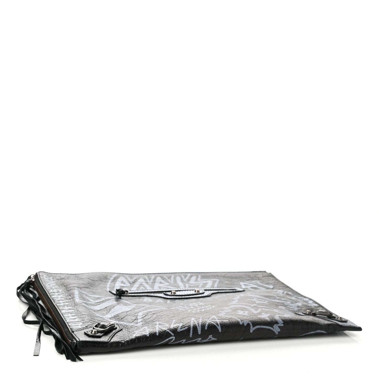 Agneau Classic Hardware Graffiti Small Pouch Black White