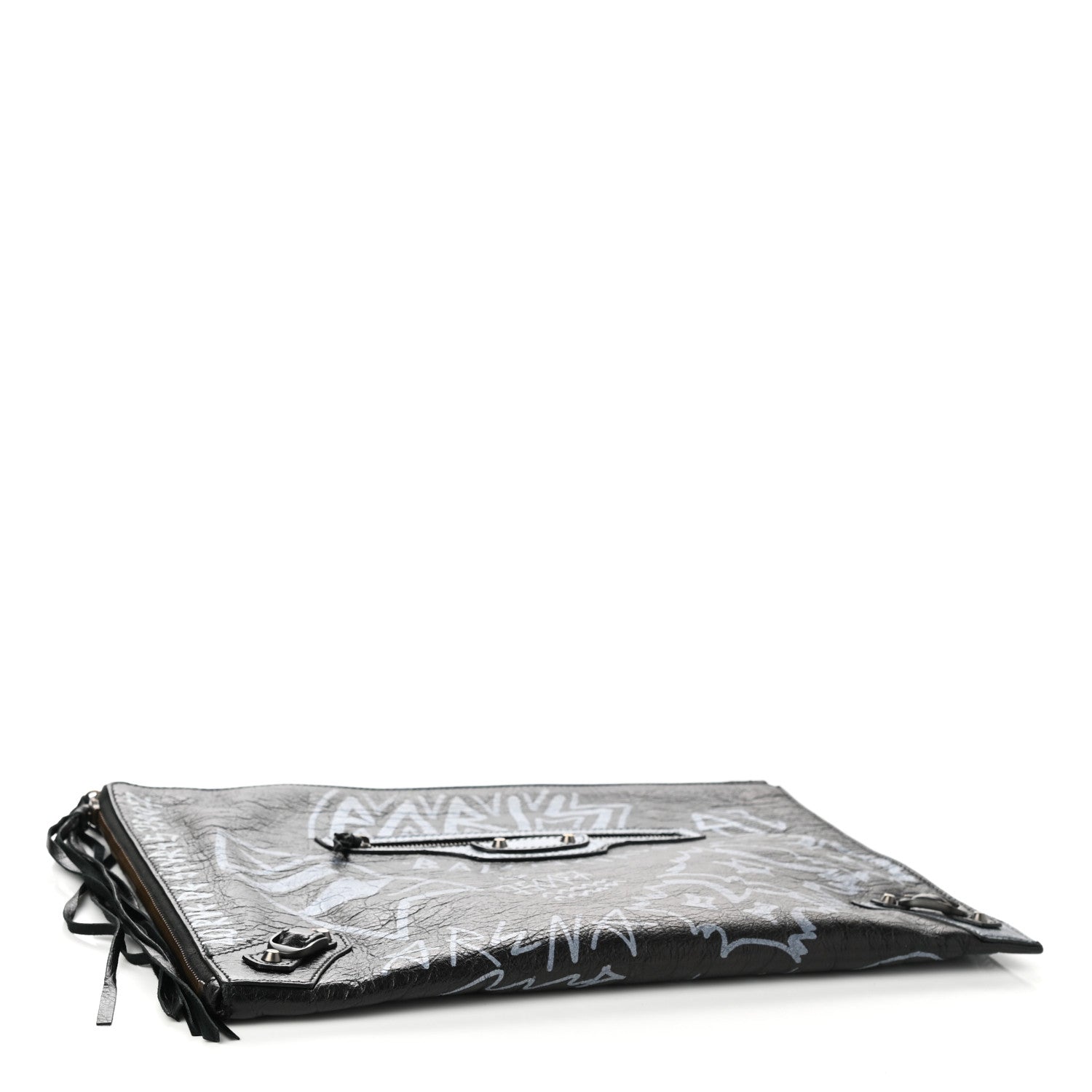 Balenciaga Agneau Classic Hardware Graffiti Small Pouch Black White 4 of 7