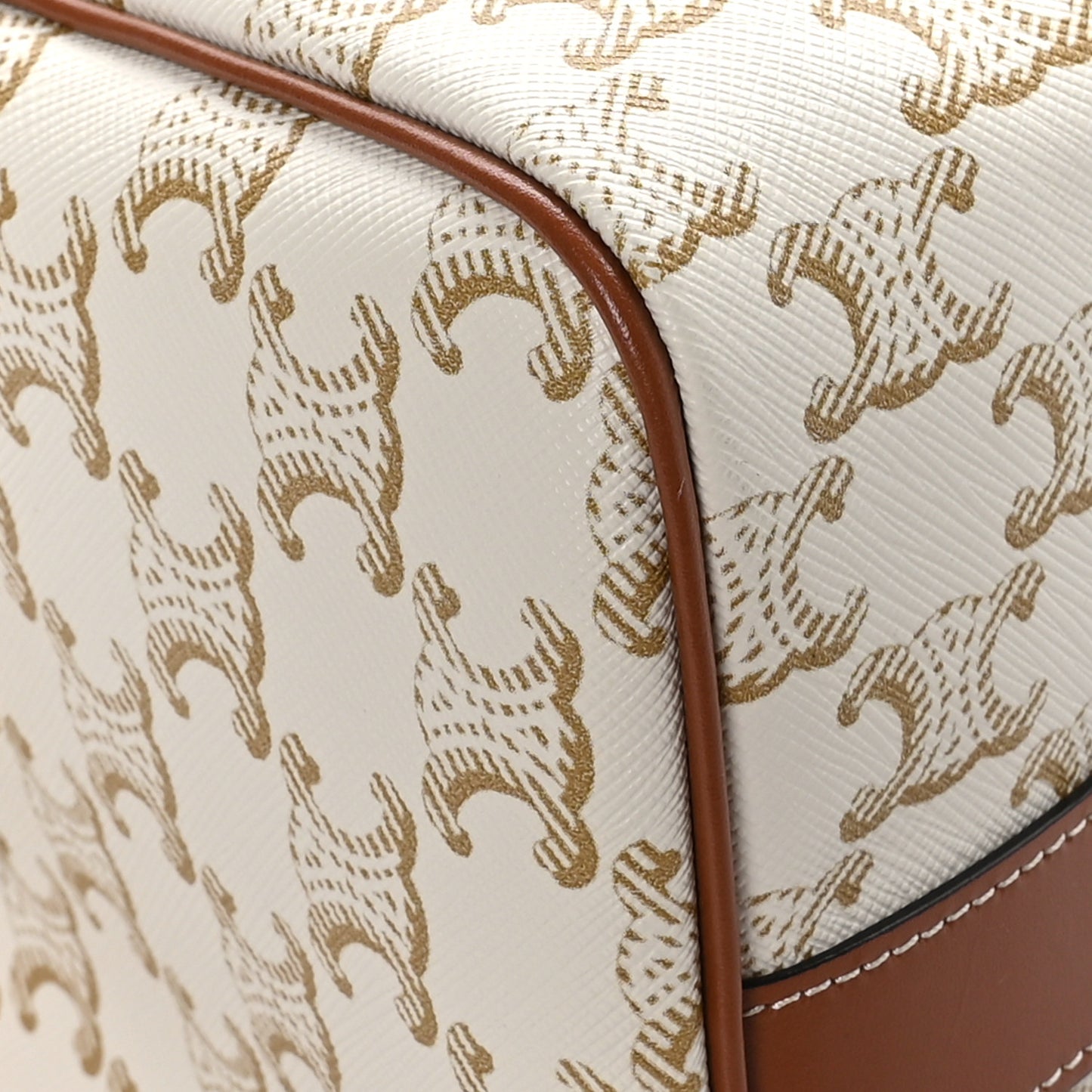 Triomphe Canvas Calfskin Boston Bag White