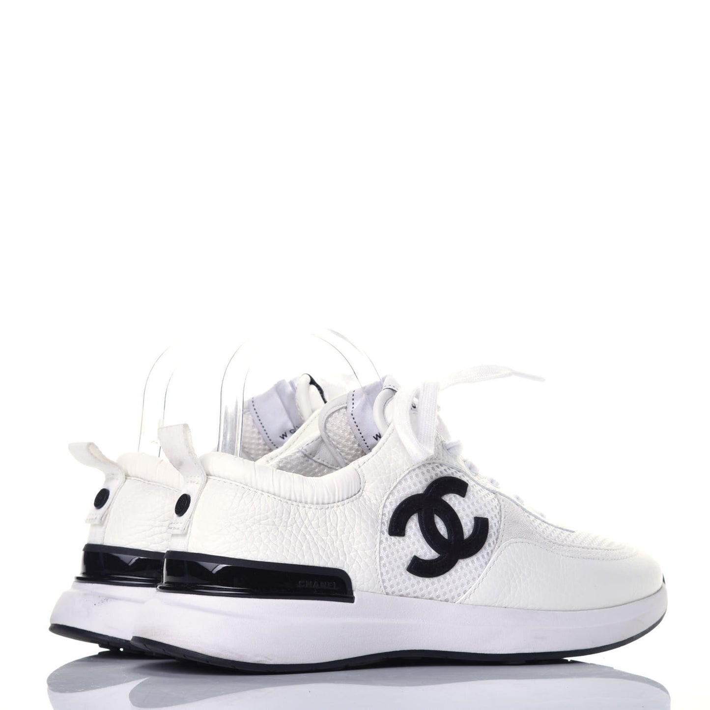 Calfskin Mesh Suede Womens Logo Sneakers 38.5 White