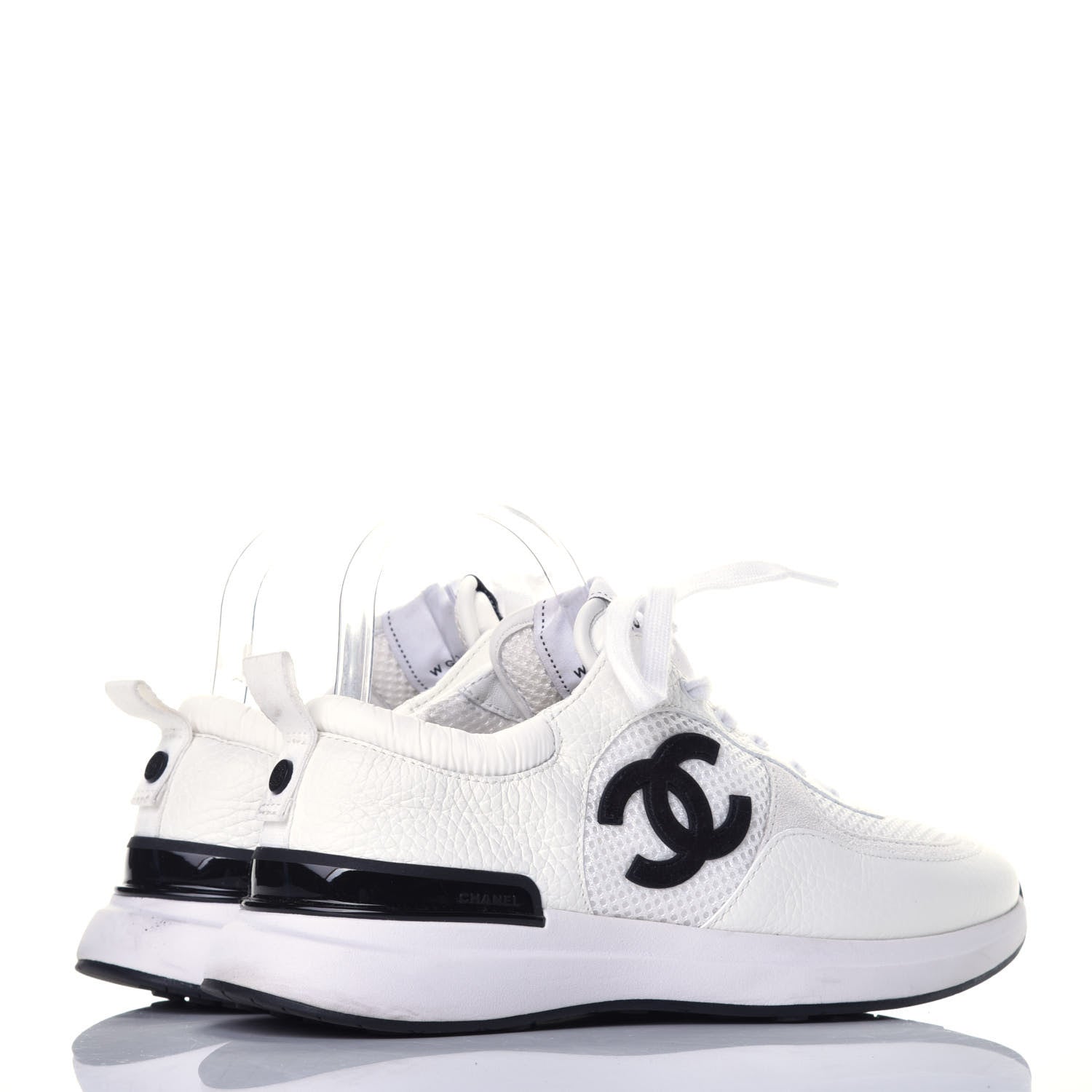Chanel Calfskin Mesh Suede Womens Logo Sneakers 38.5 White 4 of 9