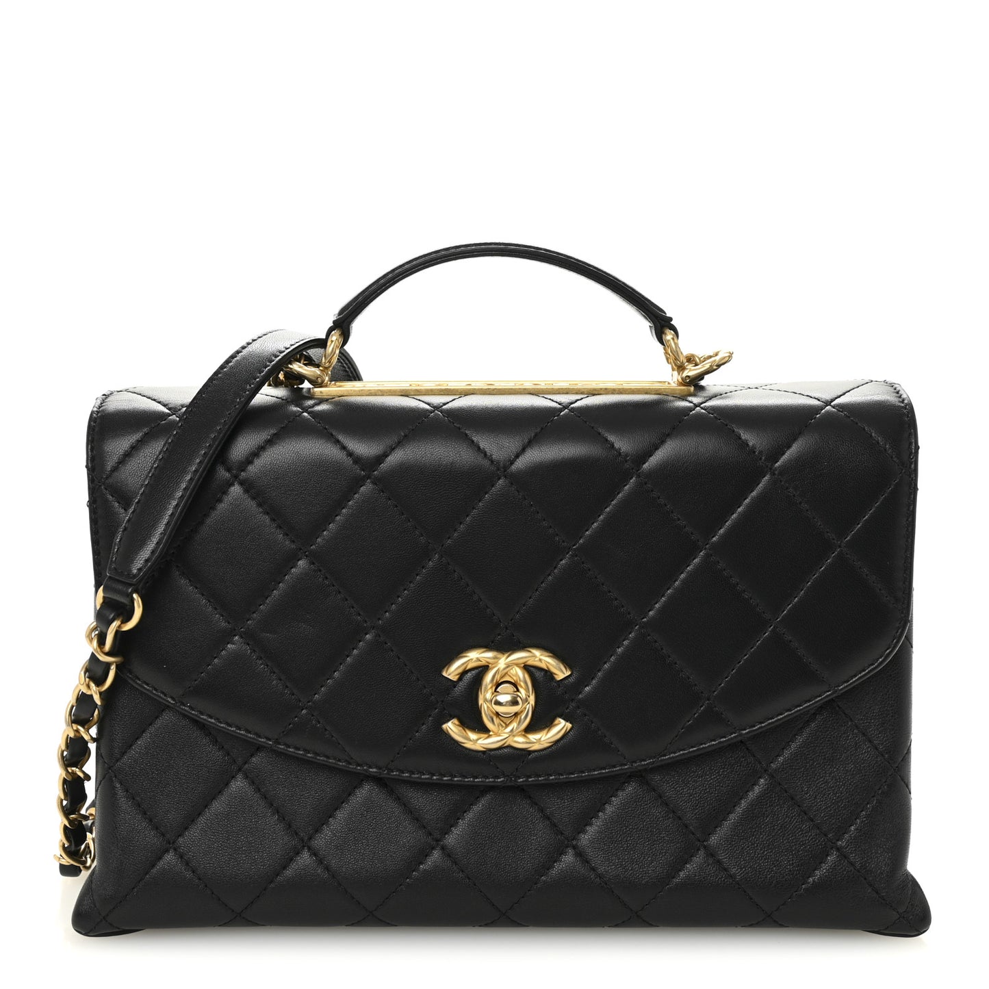 Lambskin Quilted Large Trendy Spirit Top Handle Bag Black