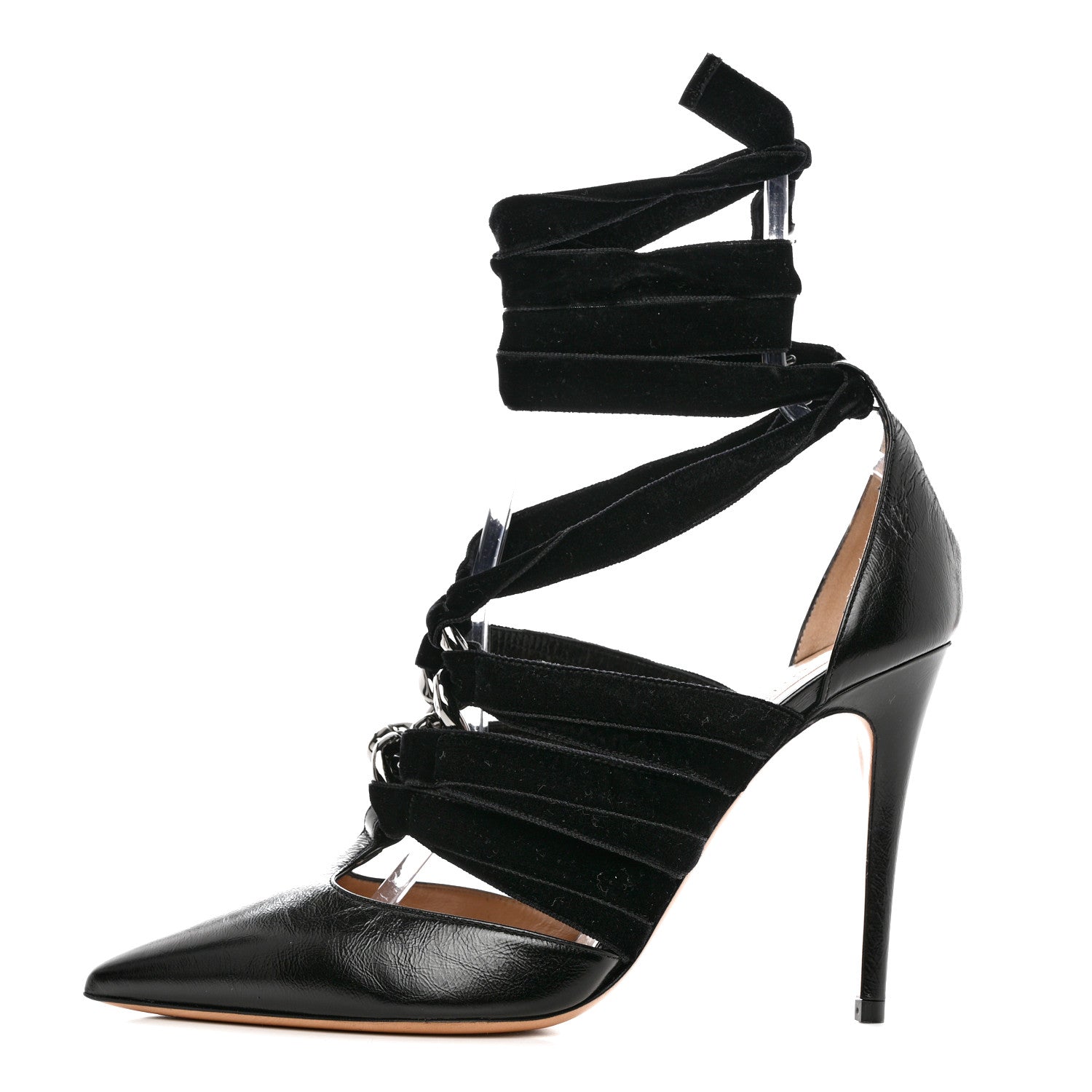 Valentino Garavani Suede Velvet Lace Up Pumps 39.5 Black 1 of 11