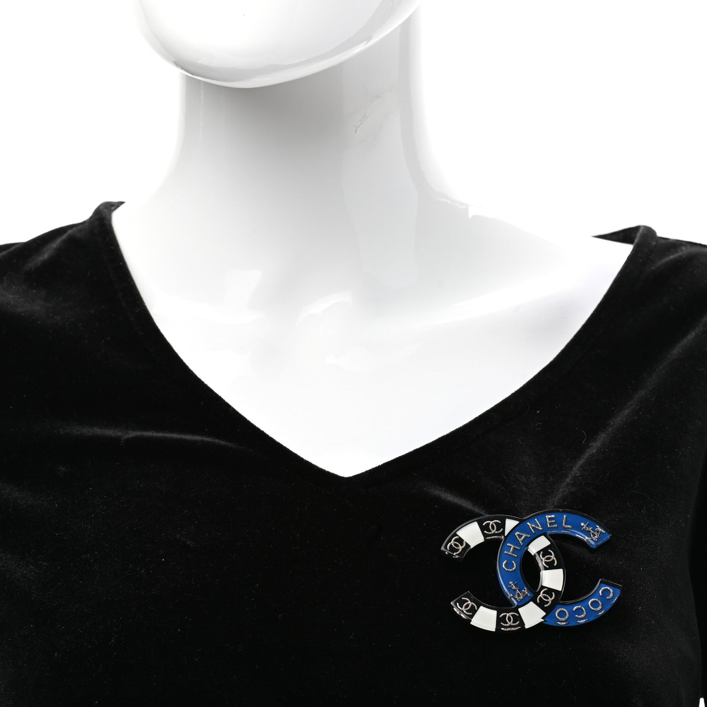Resin Metal CC Brooch Blue Black