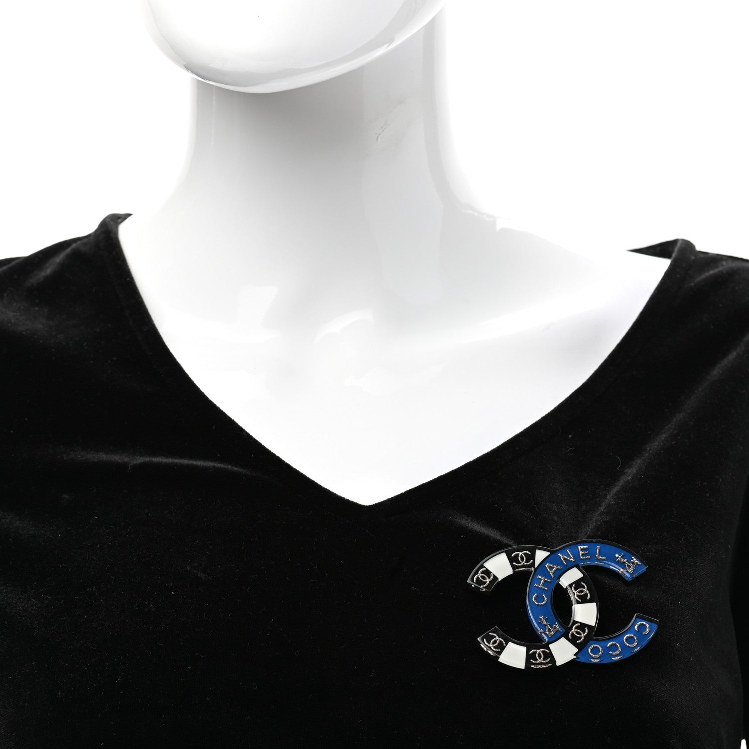 Chanel Resin Metal CC Brooch Blue Black 2 of 5