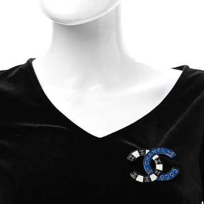 Chanel Resin Metal CC Brooch Blue Black 2 of 5