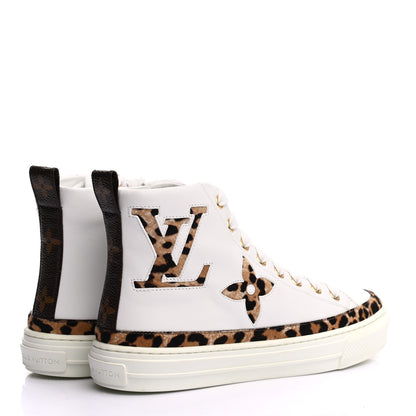 Louis Vuitton Pony Hair Leopard Calfskin Monogram Giant Stellar Sneaker Boots 35 White 4 of 8