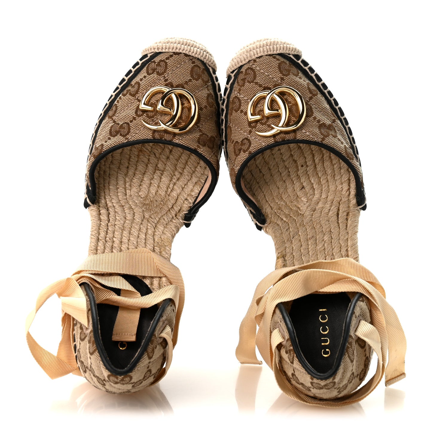 Monogram Matelasse GG Marmont Ankle Wrap Platform 35/120mm Espadrille Wedges 37 Beige Ebony Black Sand Storm