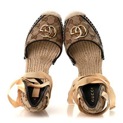 Gucci Monogram Matelasse GG Marmont Ankle Wrap Platform 35/120mm Espadrille Wedges 37 Beige Ebony Black Sand Storm 2 of 9