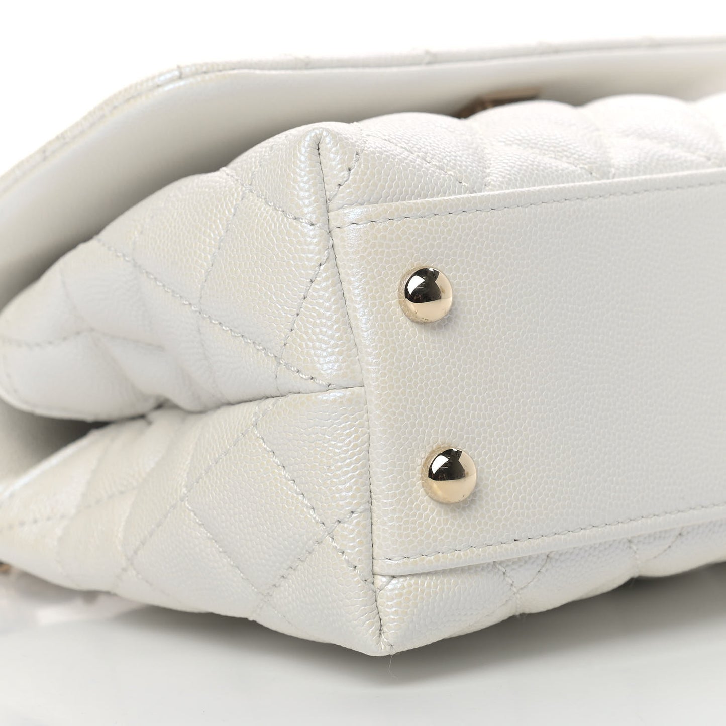 Iridescent Caviar Quilted Mini Coco Handle Flap White