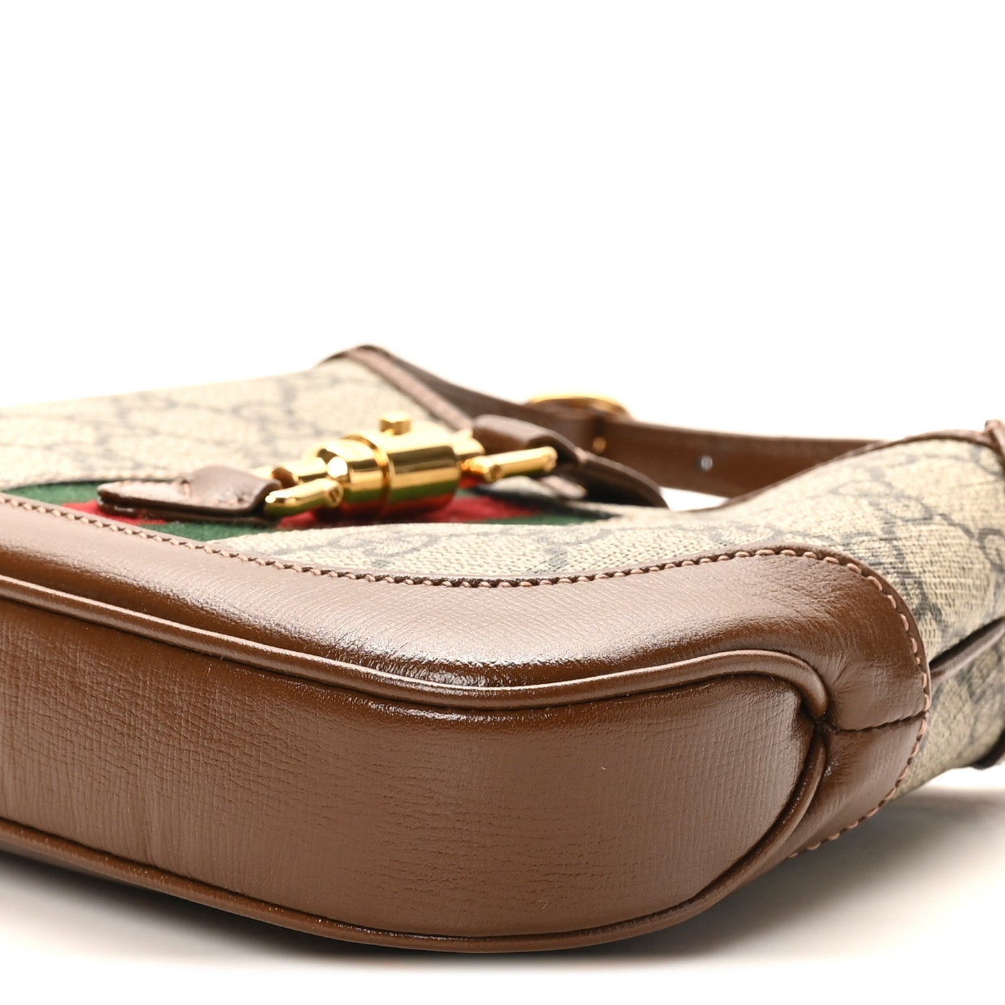 GG Supreme Monogram Azalea Calfskin Web Mini Jackie 1961 Hobo Beige Ebony Brown Sugar