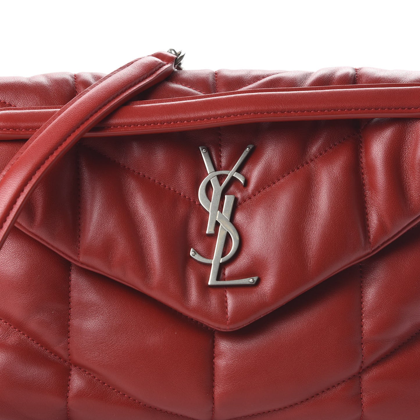 Lambskin Quilted Small Loulou Puffer Monogram Chain Satchel Red