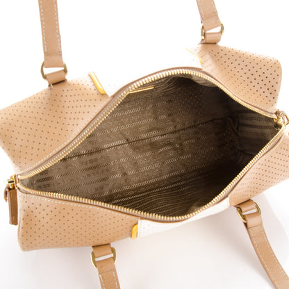 Prada Saffiano Perforated Striped Boston Cuoio Mimosa 5 of 7