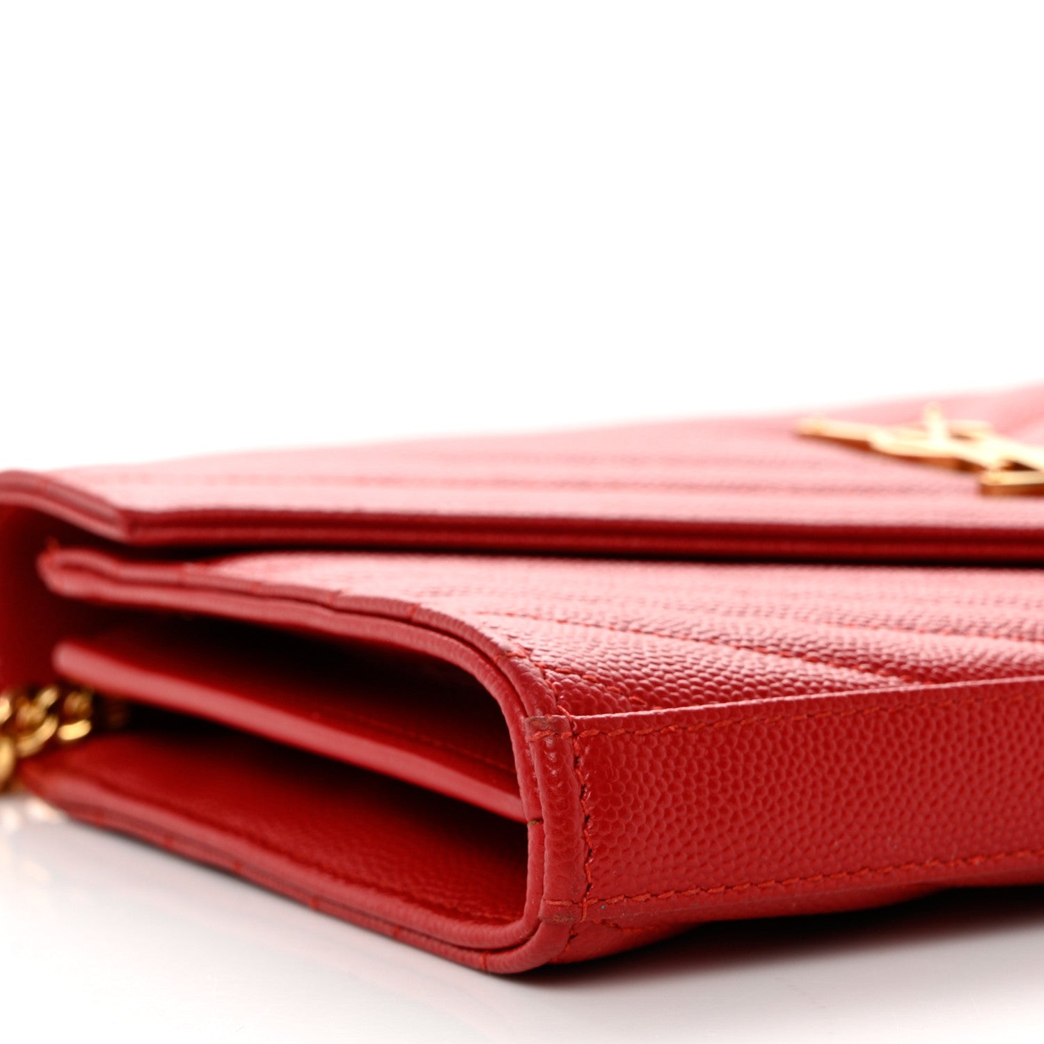 Saint Laurent Grain De Poudre Matelasse Chevron Monogram Chain Wallet New Red 7 of 8