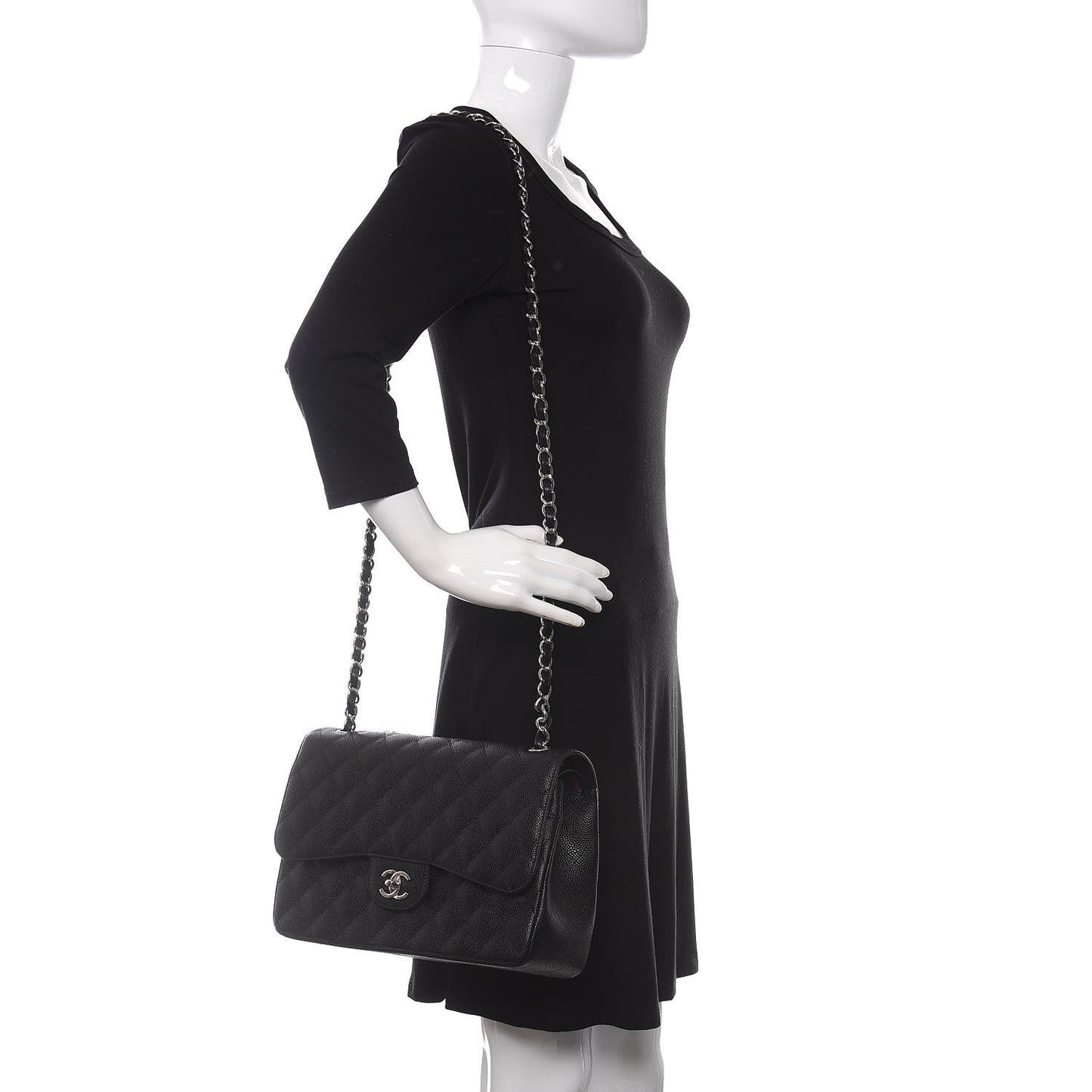 Caviar Quilted Jumbo Double Flap Black
