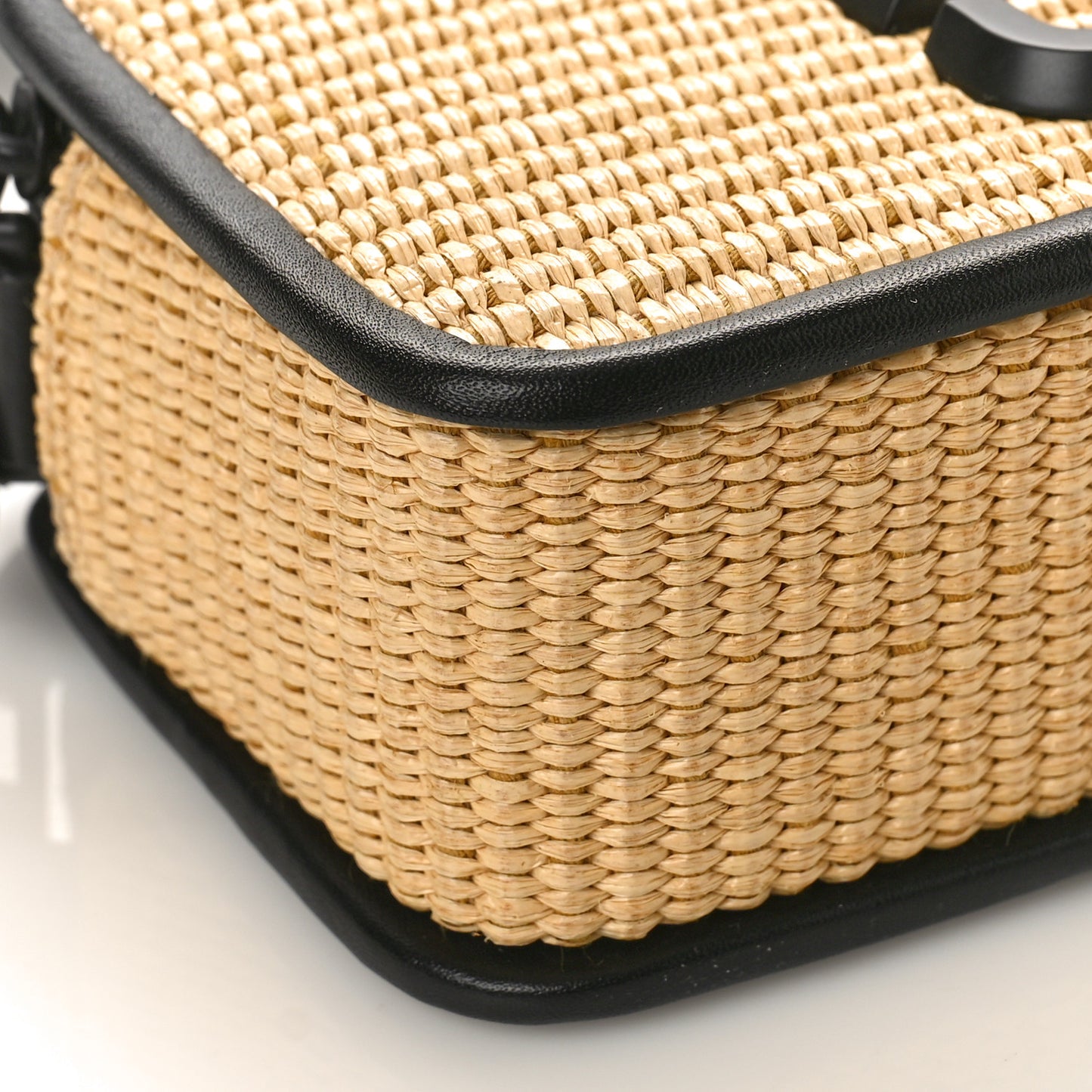 Calfskin Woven Straw Small Snapshot Camera Bag Beige